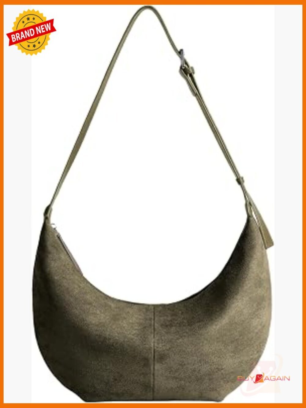 Faux Suede Crescent Hobo Crossbody Bag with Zipper Closure